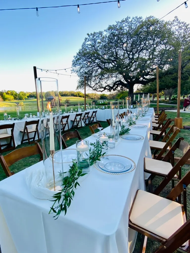 an outdoor wedding reception set-up