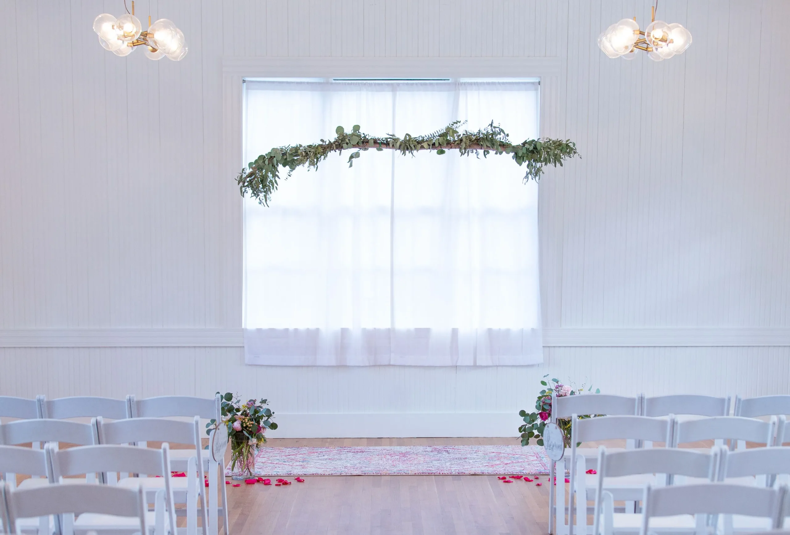 an indoor wedding ceremony set up