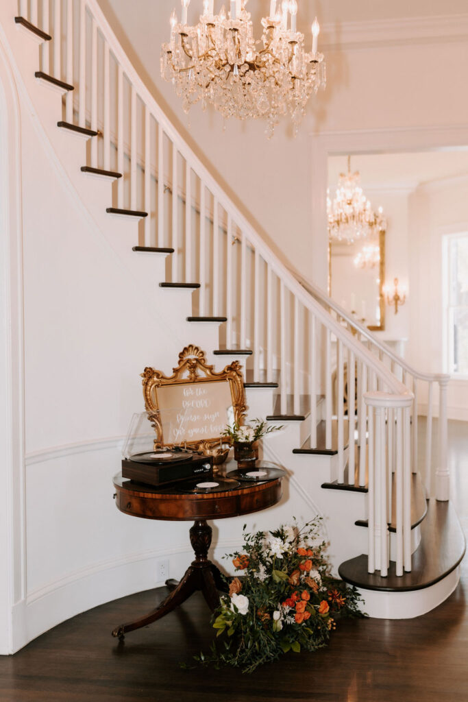 A guest welcome area for a wedding reception